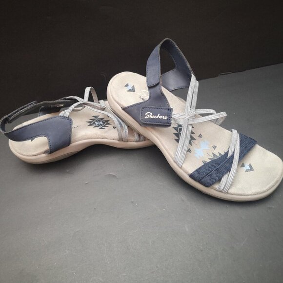 Skechers Shoes - Skechers Ladies Size 7 Reggae Slim - Takes Two Navy & Grey Memory Foam Sandals